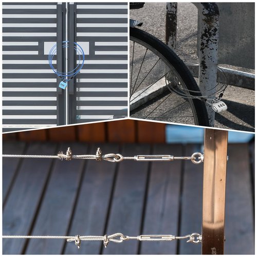 M METERXITY 5-Pack Security Cable Lock, 2FT 3mm PVC Coated Stainless Steel Luggage Lock Wire Rope with Double Loop for Travel/Gate/Bike, Cut-Resistant Braided Steel Cable [Black]