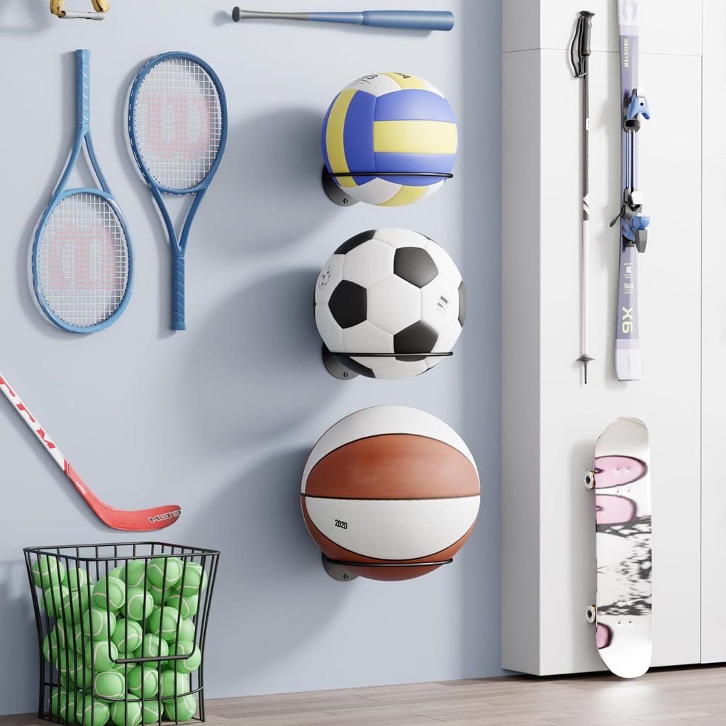 Skiennix Basketball Holder Wall Mount - Stylish Sports Room Decor & Storage Rack for Balls