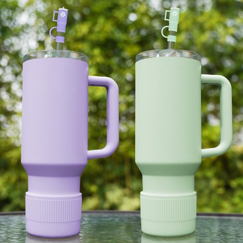NiHome 2PCS Protective Silicone Tumbler Boot with Straw Cover for Stanley Quencher 40 30oz IceFlow 20 30oz & Hydroflask Bottle 12-24oz, Accessories for Stanley Cup -Bottom Sleeve & Straw Cover