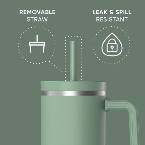 Hydrapeak Voyager 40 Oz Insulated Stainless Steel Tumbler - Handle, Straw & Lid | Cupholder Friendly (Sage)