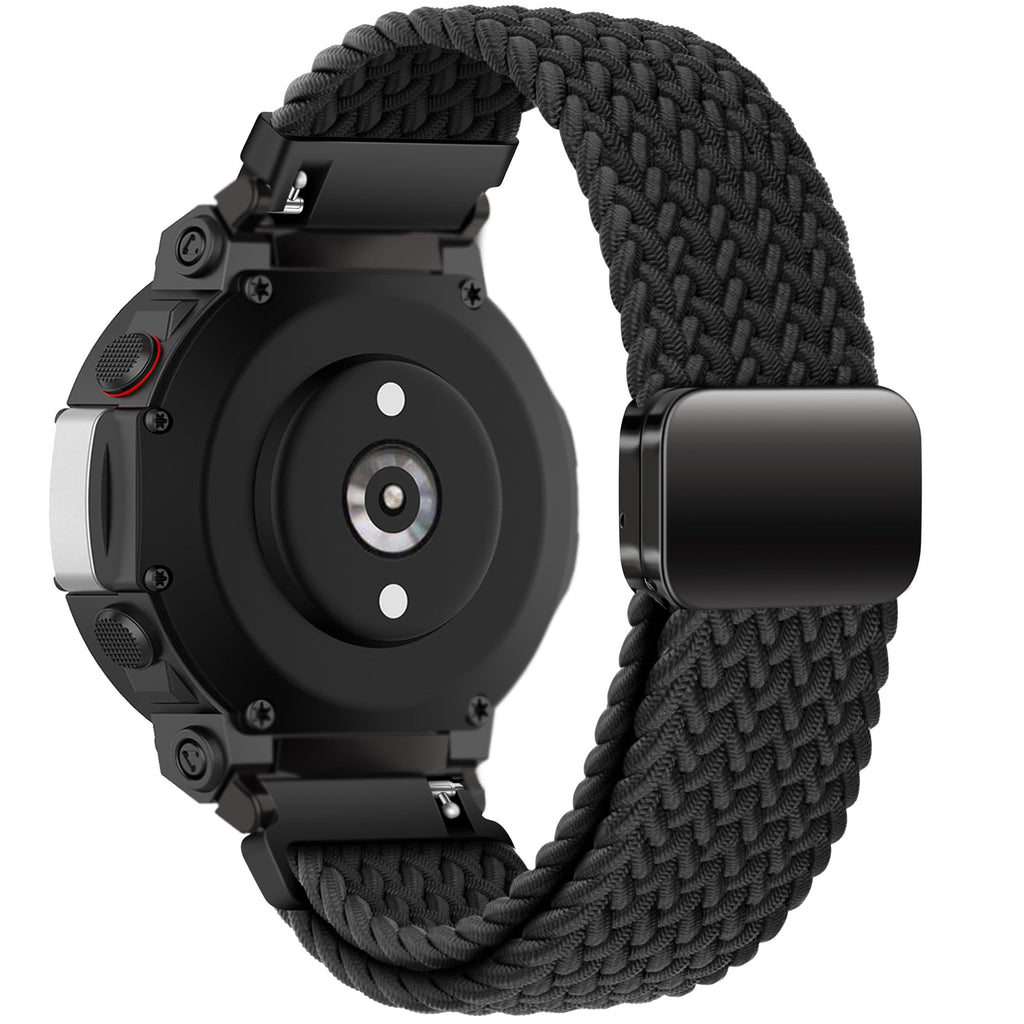 PONATTENO Braided Band Compatible For Amazfit T-Rex 3, Magnetic Adjustable Buckle Design, Breathable Soft Elastic Replacement Strap Sport Wristband For T-Rex 3 48mm (Black)