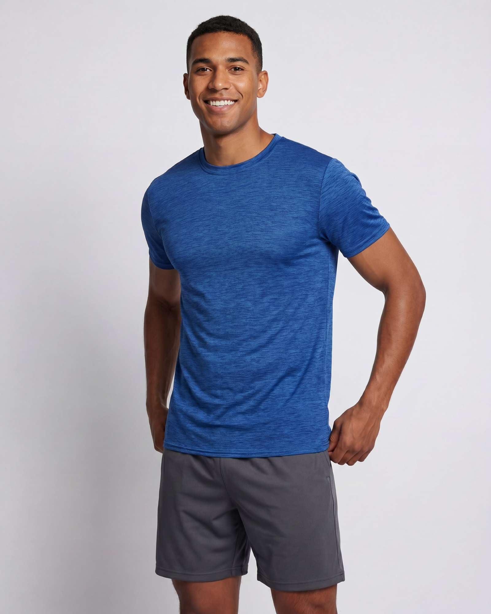 Real Essentials 5 Pack: Men's Dry-Fit Short Sleeve Crew Neck T Shirts Fitness Running Gym Workout Cool Exercise Athletic Tee, Set 2, Small
