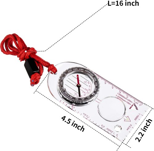 Gejoy Orienteering Compass Set - 6 Pieces with Declination, Magnifier & Ruler for Hiking & Navigation