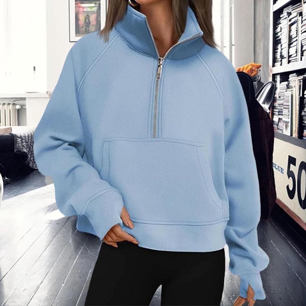 Skiennix Women's Baggy Long Sleeve Quarter-Zip Sweatshirt - Casual Fall Pullover in Plain Style