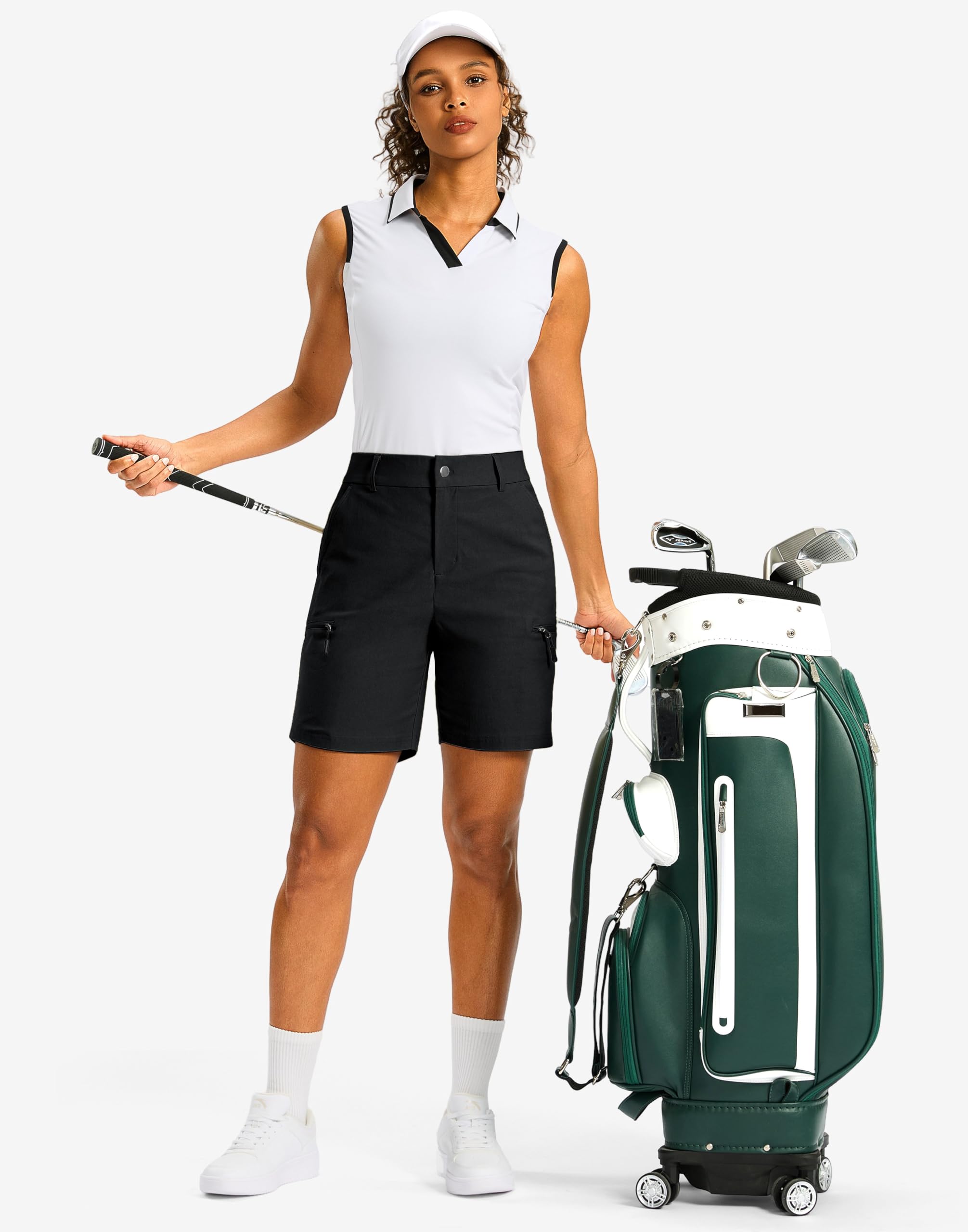 G Gradual Women's 7" Hiking Cargo Shorts Quick Dry Lightweight Golf Outdoor Work Summer Travel Shorts with Pockets(Black,L)