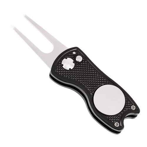 Mile High Life Microfiber Waffle Pattern Golf Towel | Club Groove Cleaner Brush | Foldable Divot Tool with Magnetic Ball Marker (Black Towel/Brush/Fish Divot)