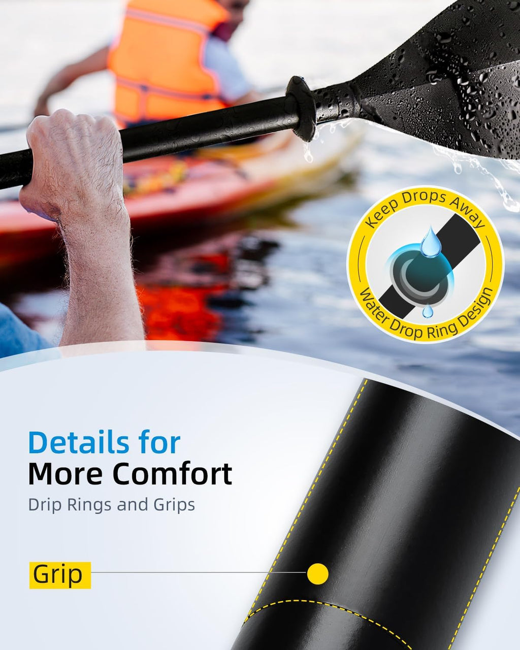 OCEANBROAD Kayak Paddle - Floatable 2-Piece Alloy Shaft Oar | 86in/218cm & 90.5in/230cm Options