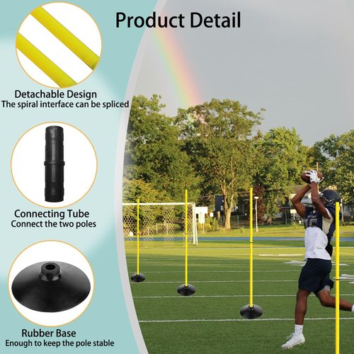TNZMART Training Agility Poles Set Adjustable Soccer Training Poles Detachable Slalom Poles with Rubber Base (Pack of 6, 4.9 FT)