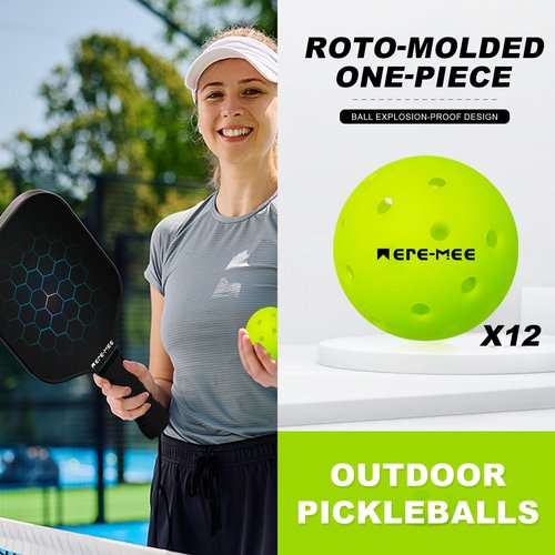 meremee Outdoor Pickleballs, 12 Pack 40 Holes Pickleball Balls with Carrying Bag, Official Ball of High Visibility, Bounce, Durable Pickleball Set