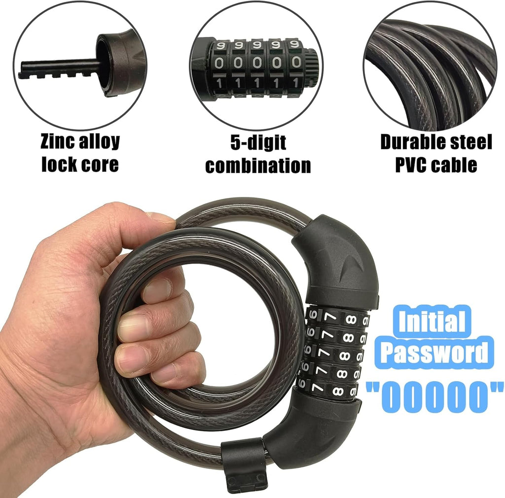 Skiennix Heavy-Duty Bike Lock - 4 Feet Anti-Theft 5-Digit Combination Cable Lock | Secure Your Bicycle
