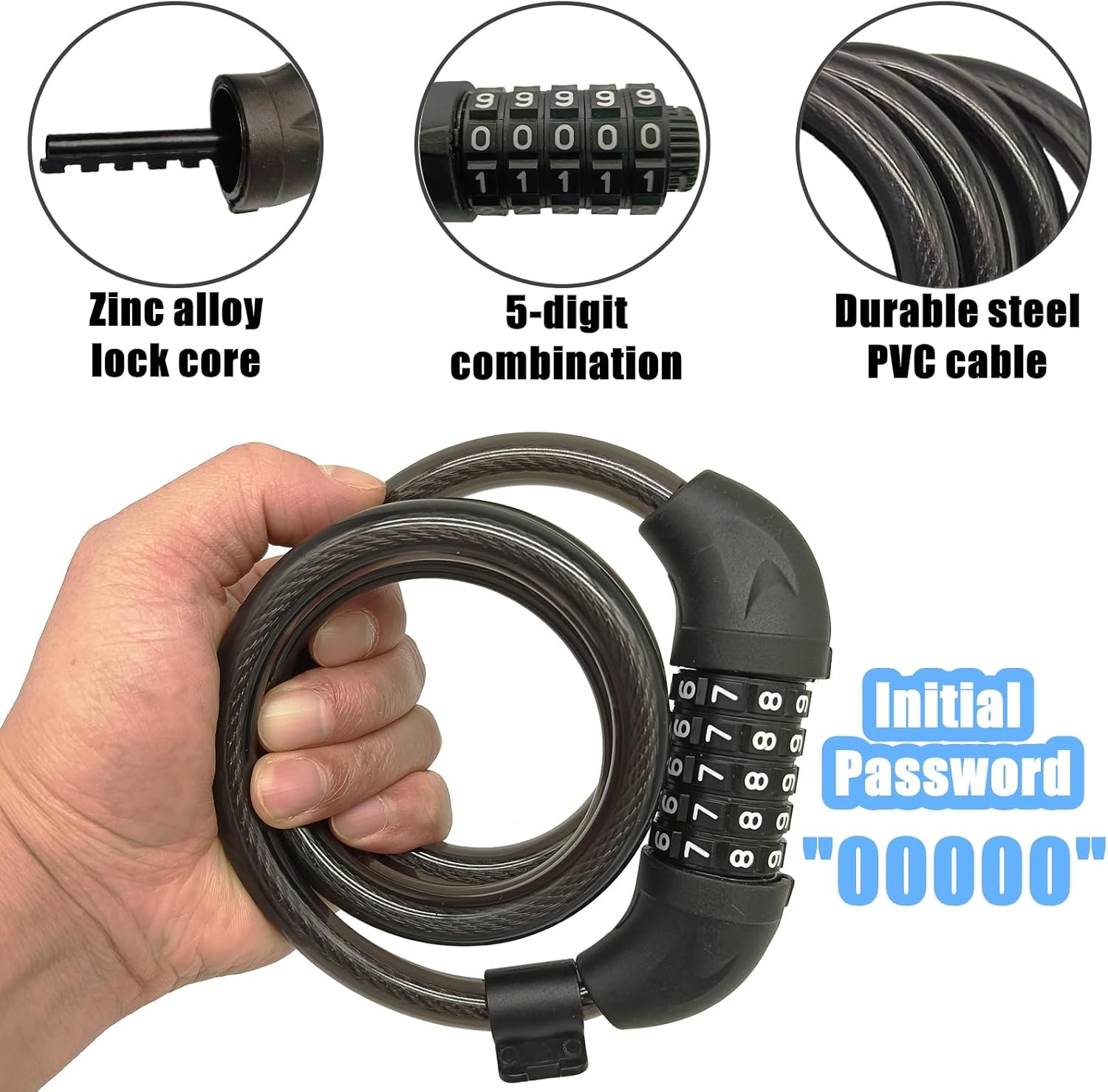 Skiennix Heavy-Duty Bike Lock - 4 Feet Anti-Theft 5-Digit Combination Cable Lock | Secure Your Bicycle