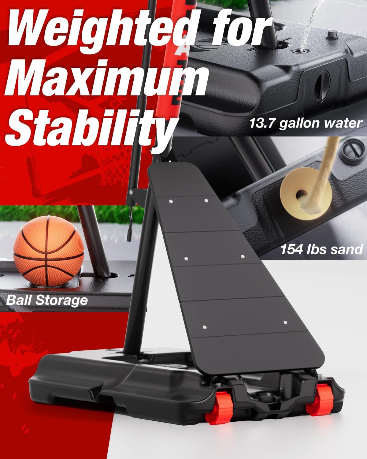 Skiennix Basketball Hoop - Height Adjustable 5.3-10ft Portable Goal System with 45-Inch Shatterproof Backboard