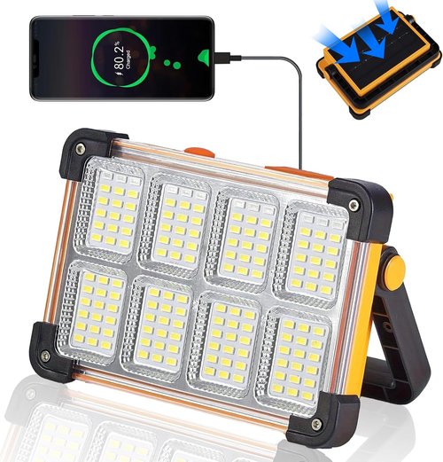 **Skiennix 120W Solar Rechargeable Work Light - 10000LM Portable Flood Light with IP66 Waterproof Design**