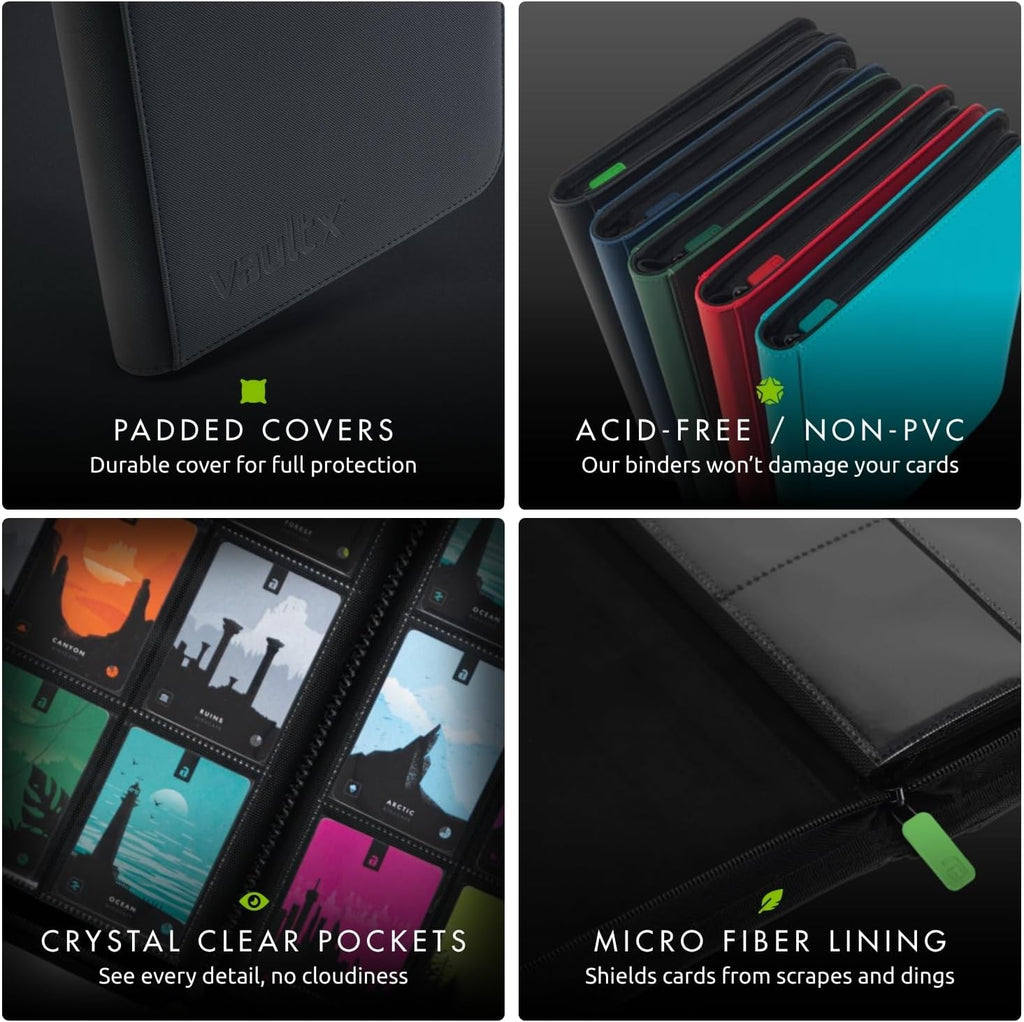 Vault X 4 Pocket Trading Card Zip Binder - Holds 160 Cards | Premium Exo-Tec Material, Black