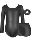 Levasuph Leotards for Girls Gymnastics 2t 3t Long Sleeve Toddler Dance Outfit Sparkle Black Bodysuits with Hair Scrunchie