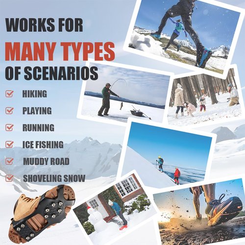 HoFire Ice Cleats for Shoes and Boots, Ice Snow Traction Cleats Grippers, Non Slip Shoe Ice Grippers,Spikes Crampons Anti Easy Slip Studs Crampons Slip-on Stretch Footwear(Steel-Black, M)