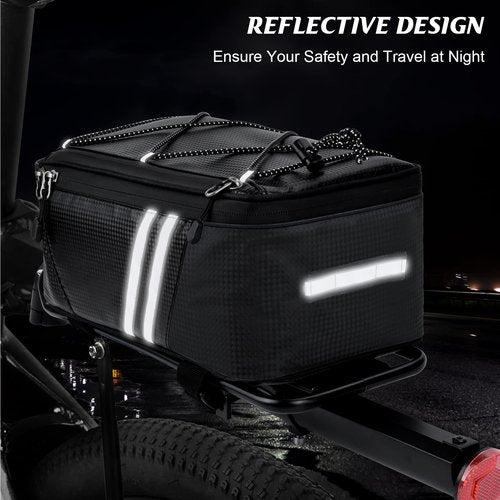 WOHEER Bike Reflective Trunk Bags Waterproof Rear Rack Bag for Bicycle, 7L Capacity Insulated Storage Pannier Bag Bike Cargo Bag With Reflective Strips for Outdoor Travel Camping Picnic Commuter