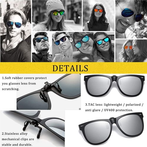 FF FRAZALA Polarized Clip On Sunglasses Over Prescription Glasses Anti-Glare UV Protection Flip-up Sun Glasses (Silver)