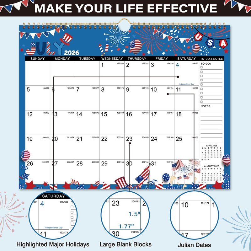 Calendar 2026-2027 - Wall Calendar 2026-2027, July 2026 - December 2027, 14.8" x 11.6", 18 Month Wall Calendar with Twin-Wire Binding, Hanging Hook - 12 Different Themes
