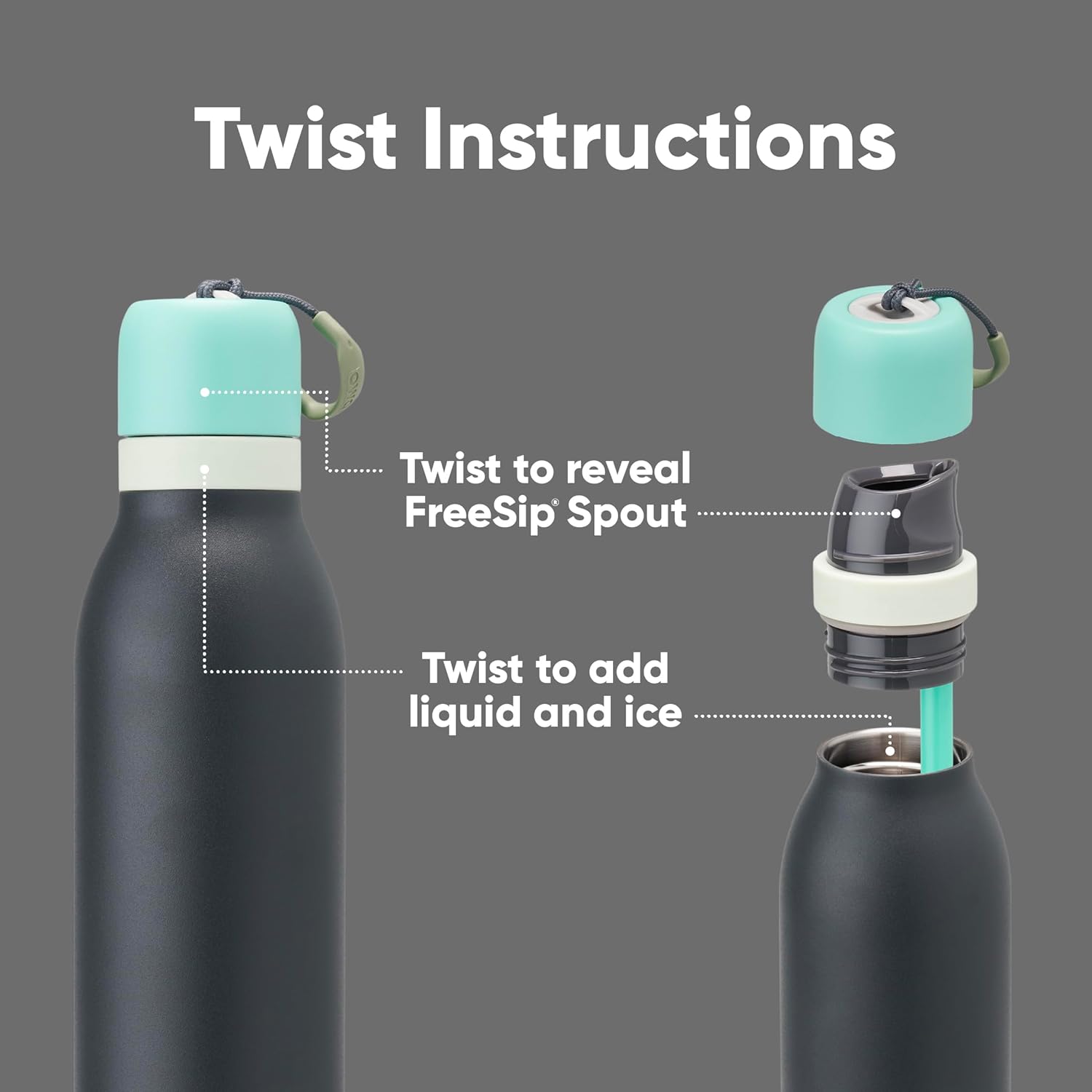 Owala FreeSip Insulated Stainless Steel Water Bottle - 18 oz BPA-Free with Straw for Sports & Travel - Blue/Grey