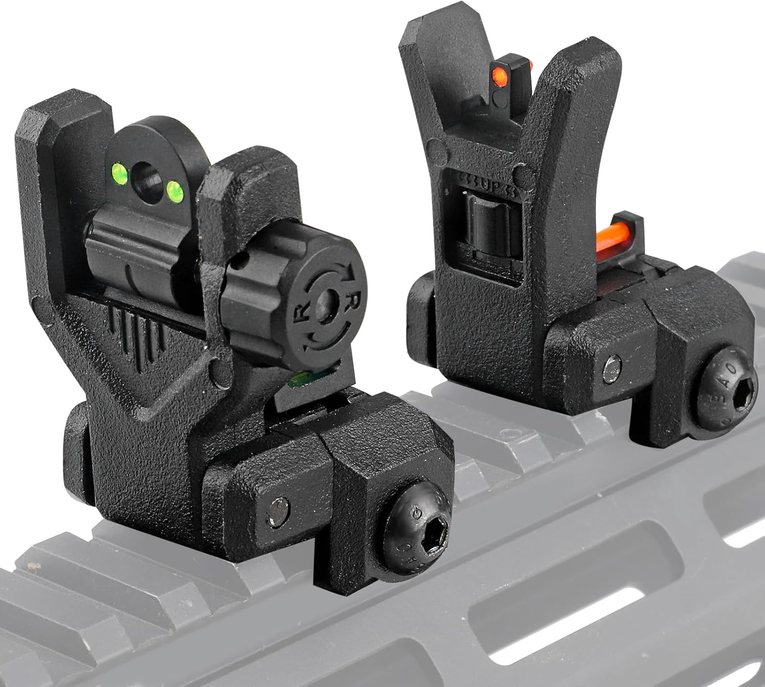 ZBULAR Fiber Optic Sights - Flip Up Front & Rear Backup Sights with Green & Red Dots