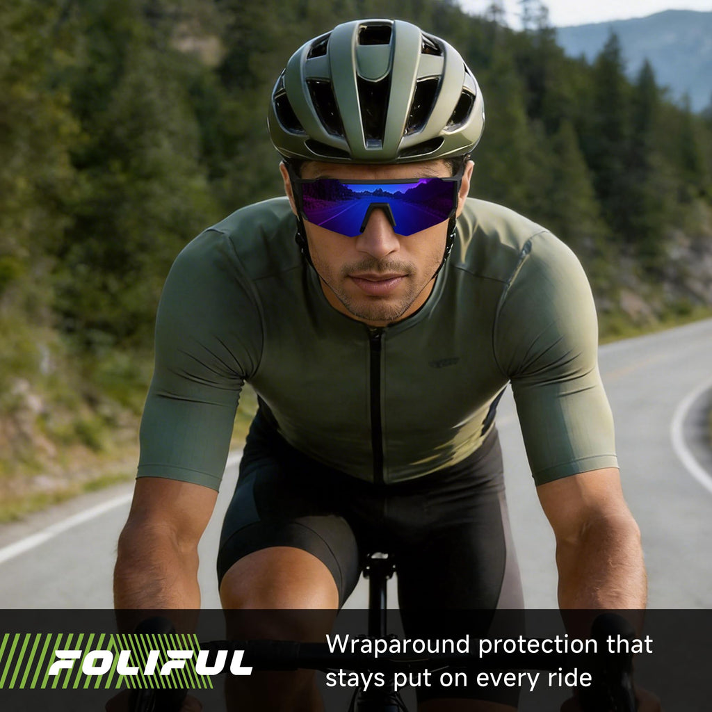 Foliful 3 Pack Polarized Sports Sunglasses Men Women, Running Mens Sunglasses UV Protection for Baseball Cycling Fishing, Ice Blue/Dark Blue/Pink Green
