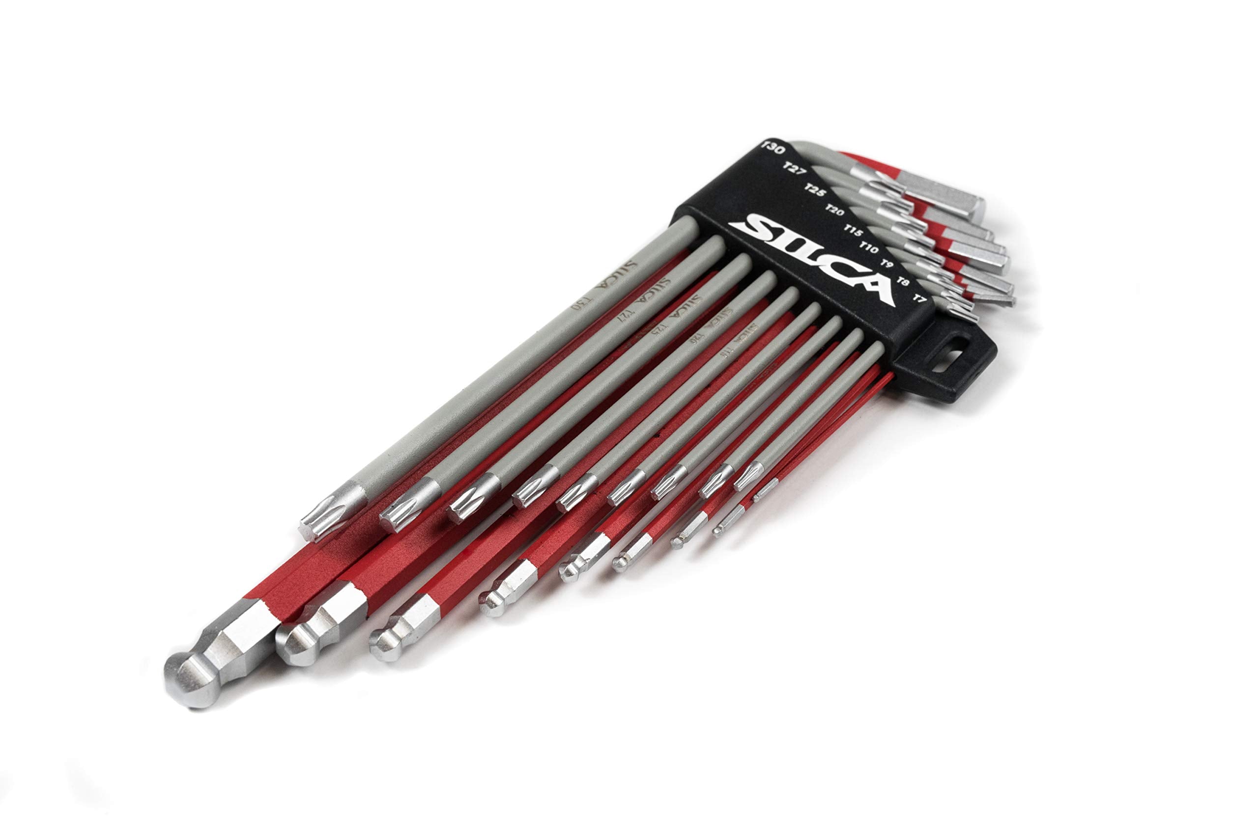 SILCA HX-TWO Heavy Duty Essential Metric Hex and Torx Set | Torx 7 - T30 - Hex 1.5 - H10 | Color Powder coated Red and Grey texture non slip grip | Swiss tool steel L wrench Allen key.
