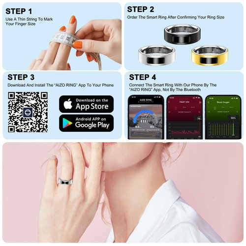 uaue Smart Health Ring for Women Men, Vibration Alert, Touch Control, Fitness Tracker Ring with Sleep/Women's Health/Heart Rate/Steps, IP68 Waterproof for iPhone and Android, Silver 10,No Subscription