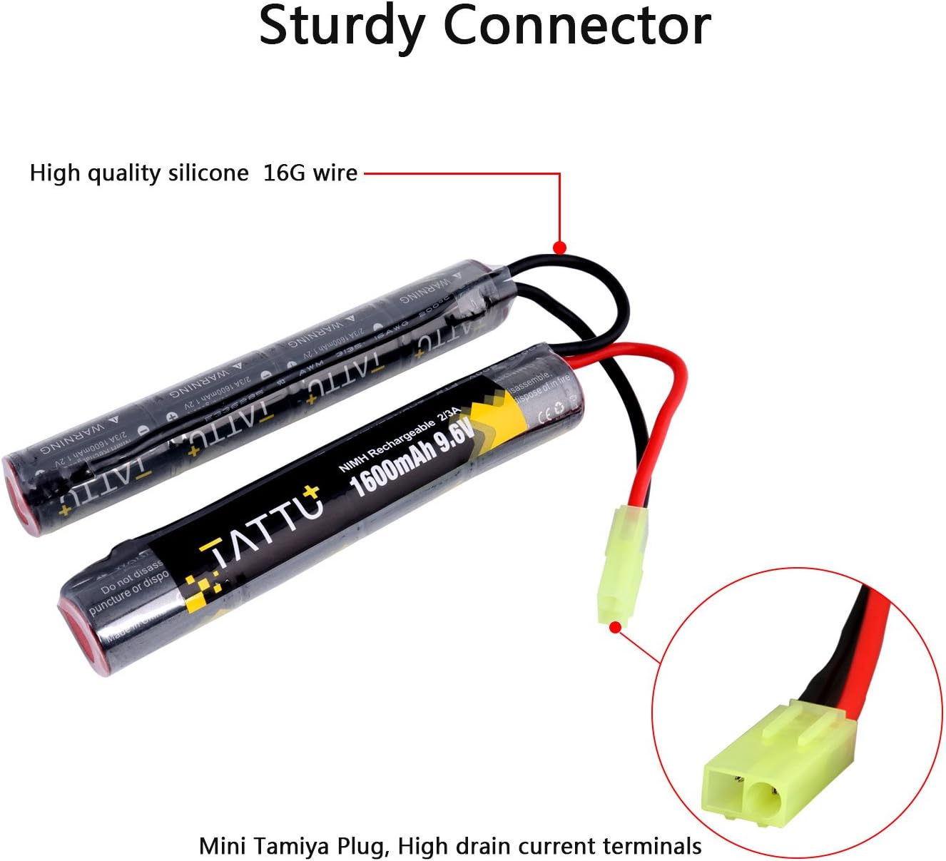 TATTU 9.6V NiMH Rechargeable Battery Pack - 1600mAh Butterfly Nunchuck with TMY Connector for Airsoft G36 & M733