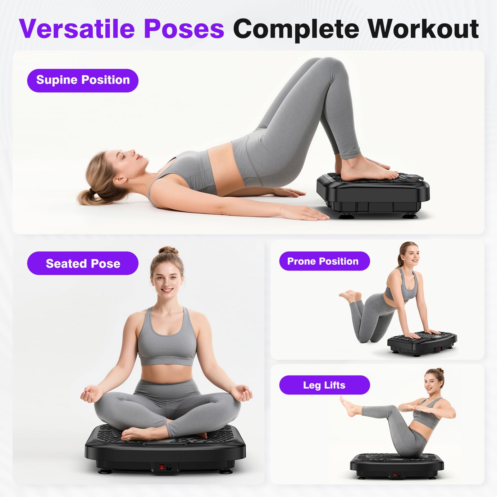 Taevno Vibration Plate Exercise Machine, Compact Vibration Platform for Full Body, Vibrating Plate for Lymphatic Drainage with Resistance Bands(Lacquer Black)