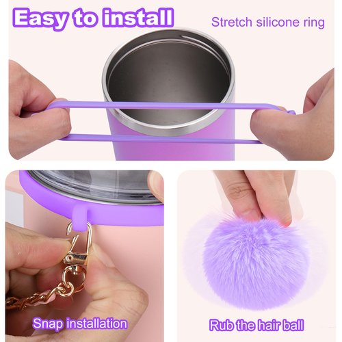 Mity rain Bling Cup Accessories for Stanley Cup 30oz 40oz 20oz Tumbler with Handle, including Bow Straw Topper Cover, Straw Bow Decorate, Leather Water Bottle Handle Strap, Boot (Purple)