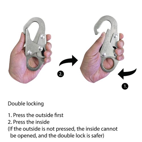 Forged Steel Snap Hook 25KN - Fusion Climb® Maxi-2 - Professional Fall Protection Snap Hook - Heavy Duty Carbon Steel - Double-Action Snap Hook for Safety, Climbing, Rappelling - OSHA