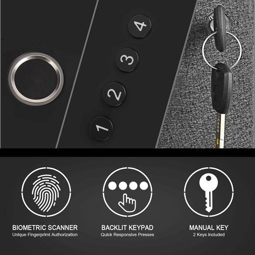 Biometric Slider Handgun Safe - Auto Sliding Door with Fingerprint, PIN Code & Key Access | Ideal for Nightstand & Truck