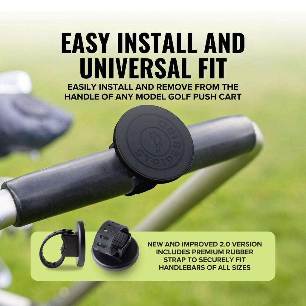 Stripebird - 2.0 Golf Push Cart Mount for Magnetic Accessories (Black) - Push Cart Strap for Quick and Easy Access of Golf Gear - Cell Phone Holder for Golf Cart - Phone Holder for Golf Cart