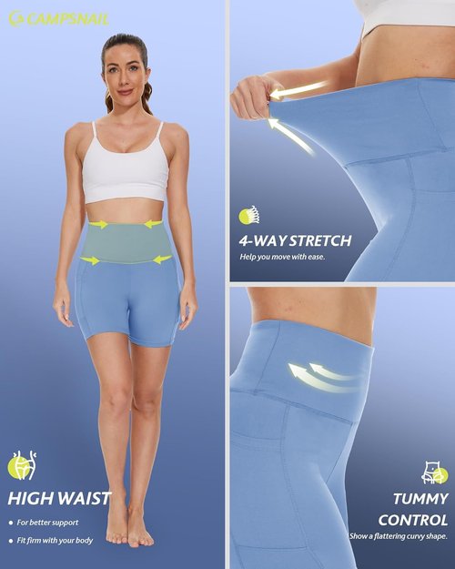 CAMPSNAIL Biker Shorts for Women - High Waisted Tummy Control with Pockets | Available in 3", 5", 8" Sizes