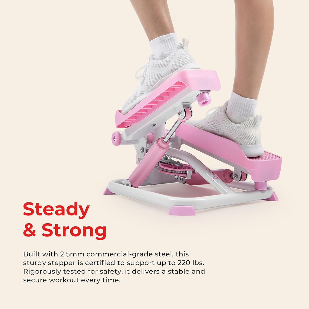 Sunny Health & Fitness Mini Stepper - Compact Home Exercise Machine with Resistance Band & App Connection