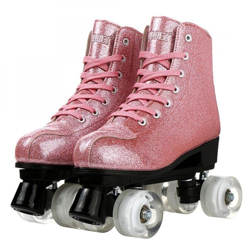 Roller Skates for Women Men Shiny PU Leather High-top Roller Skate Shoes for Beginner Classic Double-Row Roller Skates, Indoor Outdoor Roller Skates (Crystal Pink Flash Wheels,41)