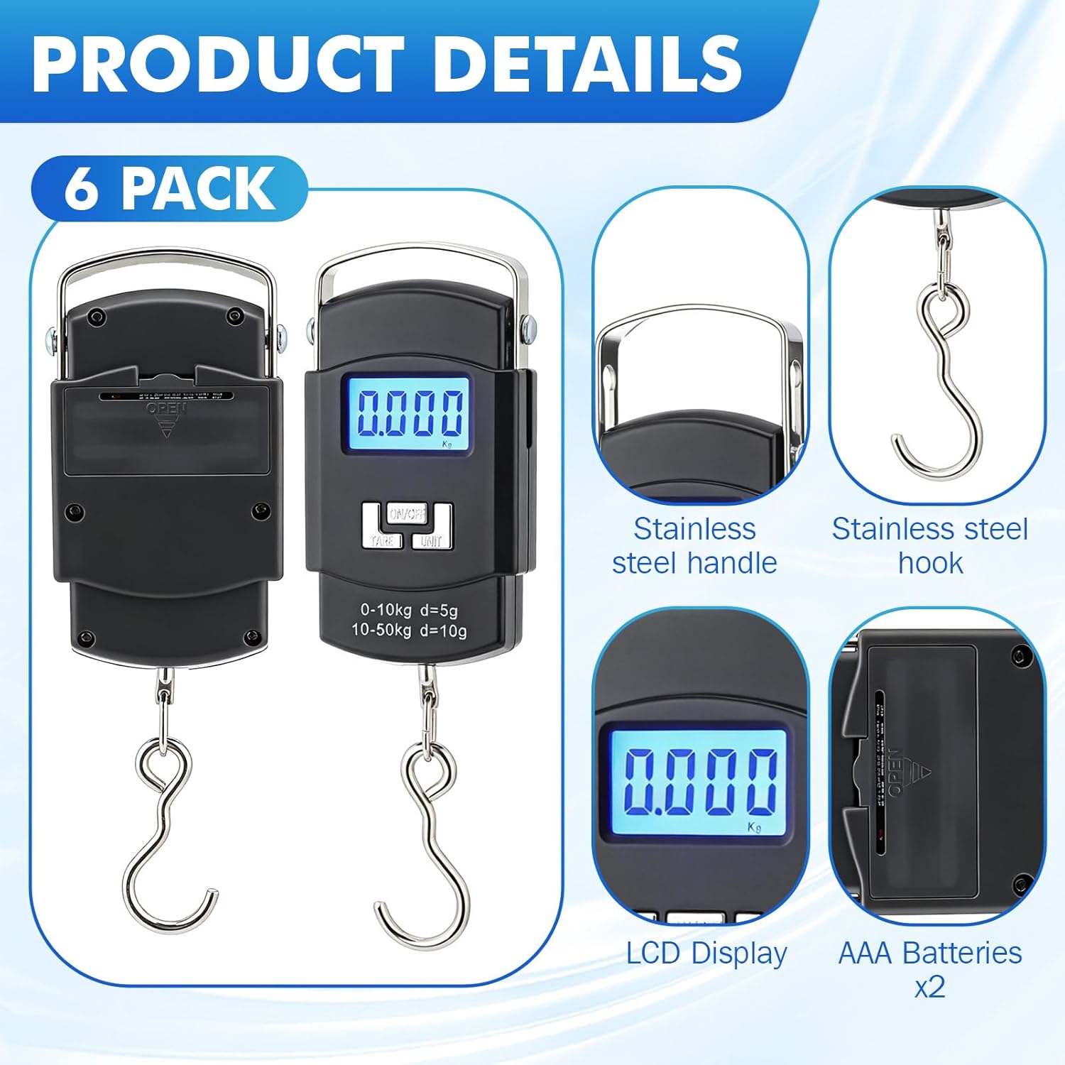 Sabary Digital Fish Scale - 110lb/50kg Capacity, Backlit LCD Display, Stainless Steel Hook | Ideal for Fishing & Travel