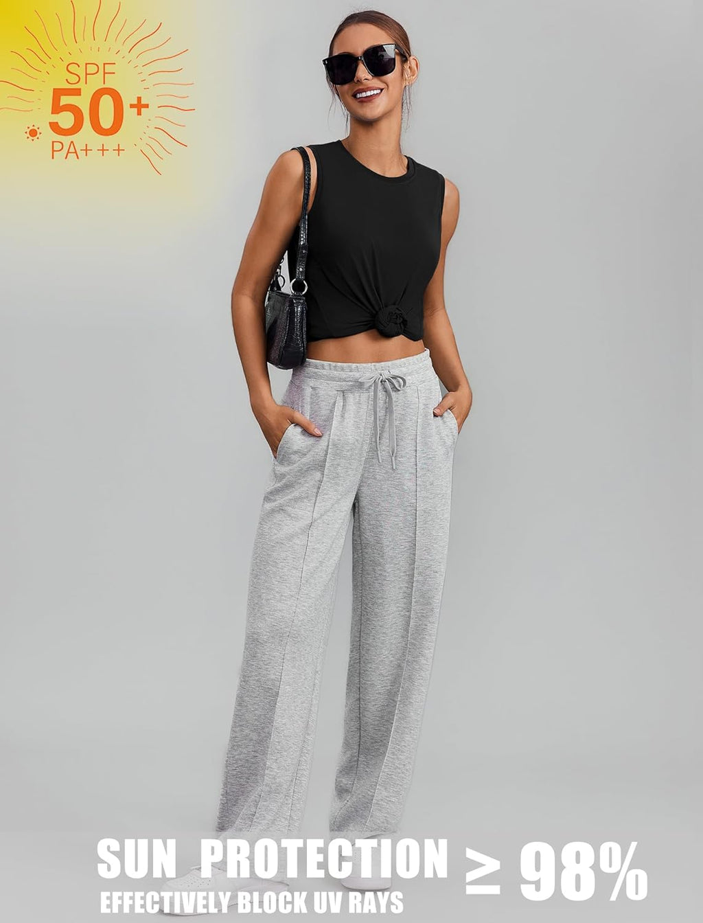 PINSPARK Workout Tops - Women's Sleeveless Athletic Tank with UPF 50+ Protection | Loose Fit Gym & Yoga Shirt