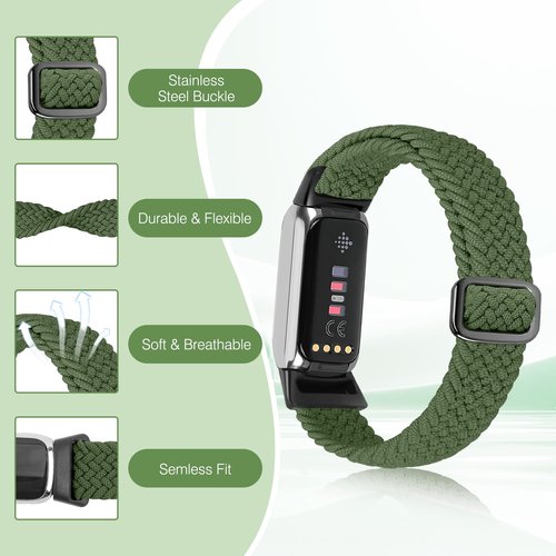VNDAPT 3 Pack Elastic Braided Bands Compatible with Fitbit Luxe Band Women Men, Adjustable Nylon Straps Stretchy Replacement Wristband for Fitbit Luxe/Luxe Special Edition Fitness Tracker