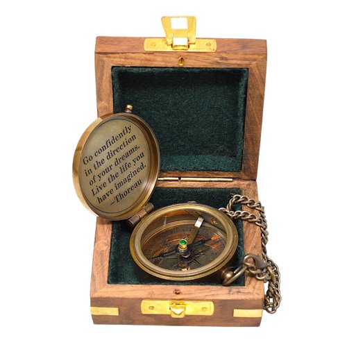 Engraved Antique Nautical Directional Magnetic Compass with Scripture Baptism Gifts, Graduation Highschool Gift for him with Wooden Case Go Confidently Compass in Cross Wooden Box