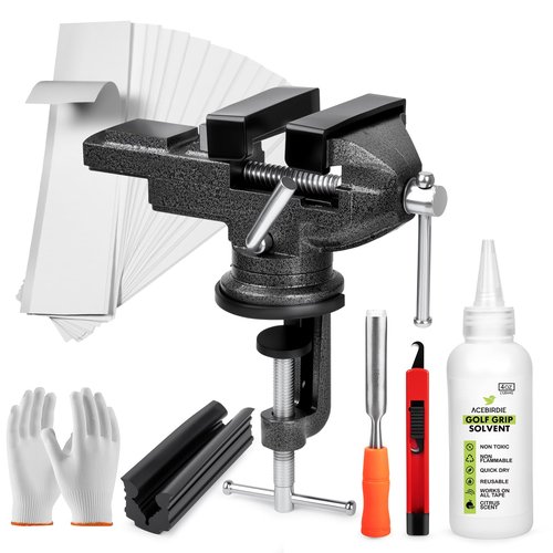 Acebirdie Golf Grip Kit for Regripping Golf Clubs - Golf Grip Removal Tool Set 360° Swivel Portable Table Vise for Golf Grip Removal Tool with Solvent, Golf Club Regripping Kit
