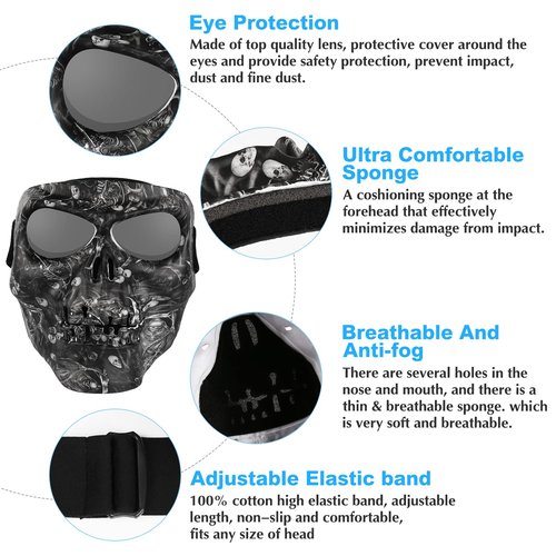 Flantor Spooky Skull Face Mask for Airsoft Paintball Motor Racing Polarized Lens (Skull Black)