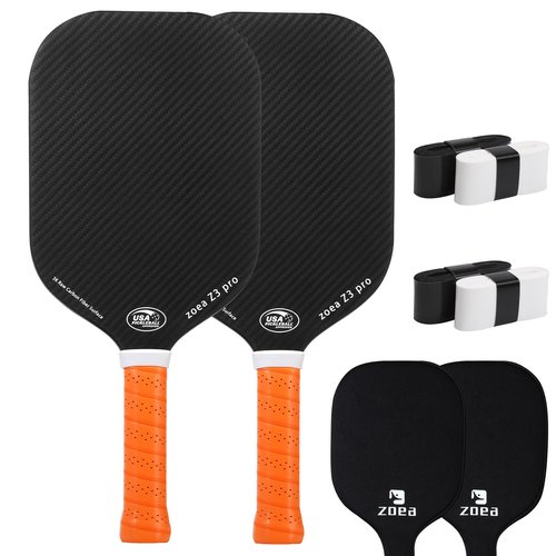 ZOEA Pickleball Paddle, USA Pickleball Approved, 16MM Polypropylene Honeycomb Core, Edgeless Style 3K Raw Carbon Fiber Surface+Carbon Abrasion Surface, Ideal for Novice and Professional Players 2PCS