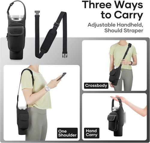 Bufilea Carrier Bag with Phone Holder Pockets for Stanley 40/30oz Tumbler with Handle, Insulated Neoprene Crossbody Bag Cup Holder w/Shoulder & Handheld Straps Fits Stanley Cup Accessories