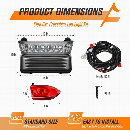 GODCTSUP Golf Cart Headlight and Taillights Kit for Club Car Precedent 2004-Up Electric Models, 12V Club Car Light Kit- OEM# 102524801, 1025290-01, Includes Headlight, Taillights, Wiring Harness