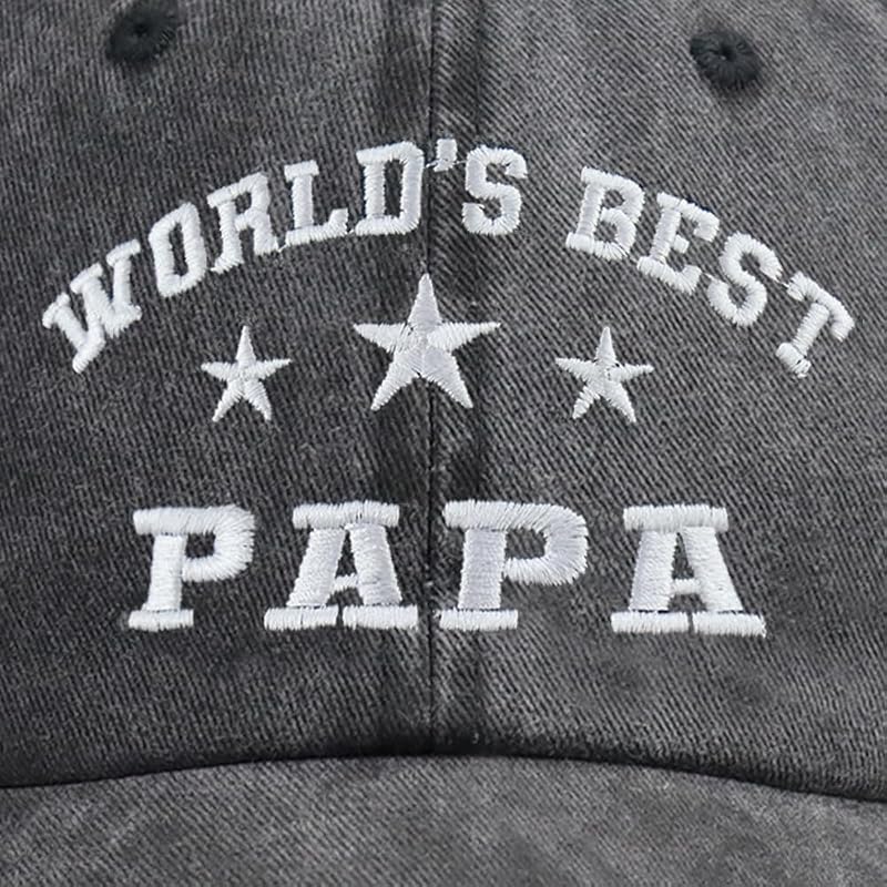 World’s Best Papa Hat for Men - Distressed Cotton Baseball Cap, Black, One Size - Papa Embroidered