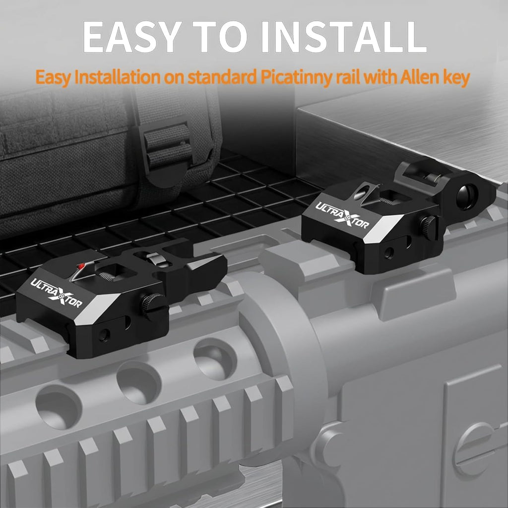 Upgraded Fiber Optic Iron Sight Set - Low Profile Picatinny Rail Backup Sights with Red/Green Dots