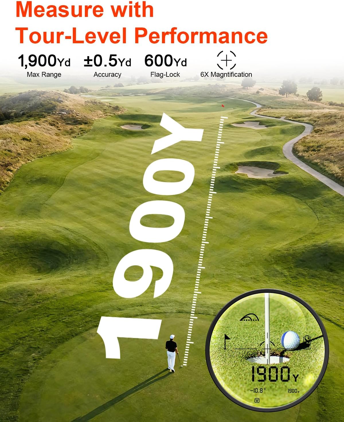 Skiennix Golf Laser Rangefinder - Slope Compensation & Flag Lock Vibration | 1900 Yards Range, 6X HD Magnification, Magnetic USB-C Rechargeable