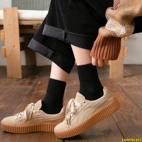 Lomitract Black Bamboo Cotton Mid Calf Socks for Women, Crew Length Athletic Sport Sox with Aesthetic Design, Medium Weight All-Season Hiking Running, Perfect with Boots, Sneakers & Ankle Shoes